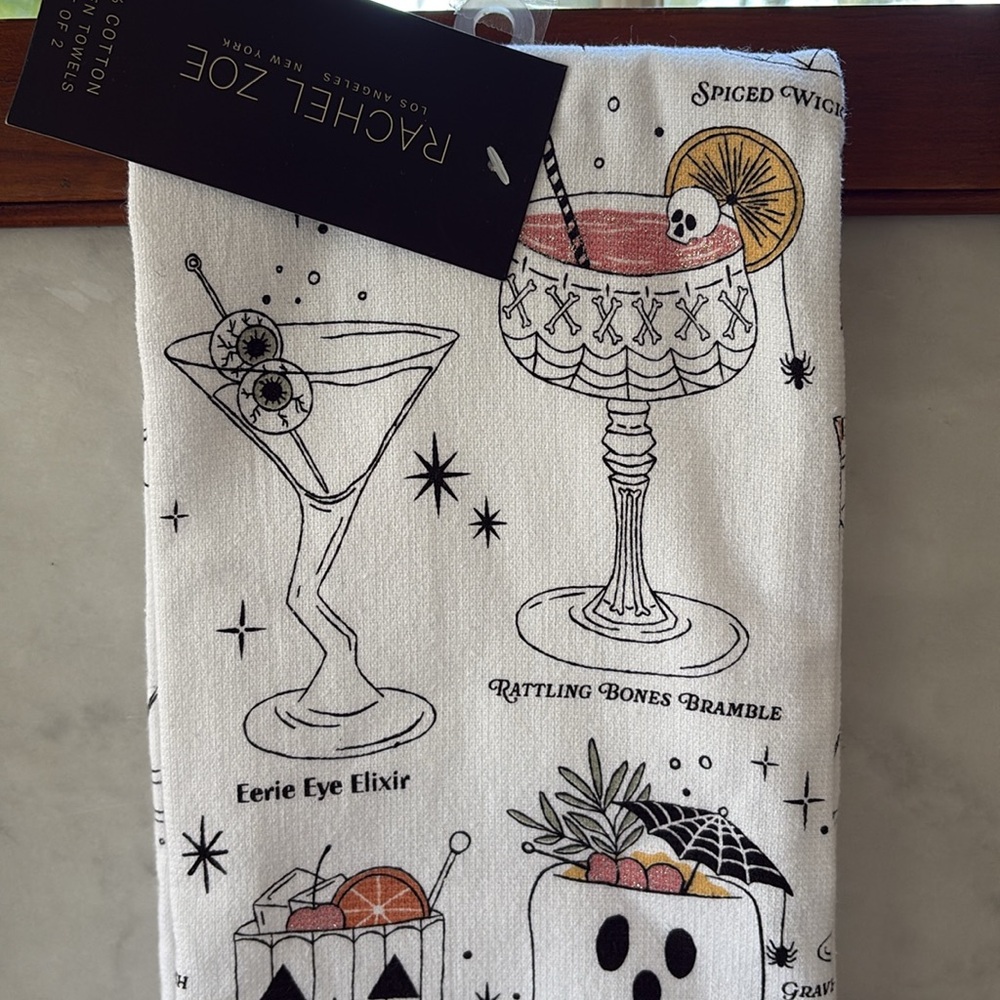 NWT SET/2 Rachel Zoe Halloween Spooky Cocktails Hand Kitchen Tea Bath BFF Towels - Picture 5 of 8